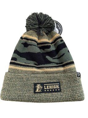 Zephyr Beanie Hat One Size Lehigh Camo Pompom Green College Cozy Knit Winter NEW